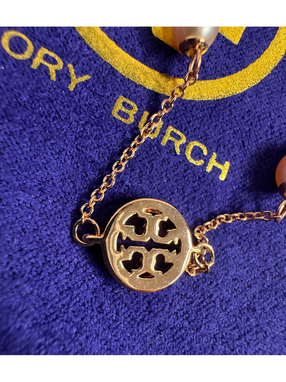 Tory Burch NWT Miller Pave Crystal & Rose Gold Pearl Chain Necklace - Picture 7 of 10